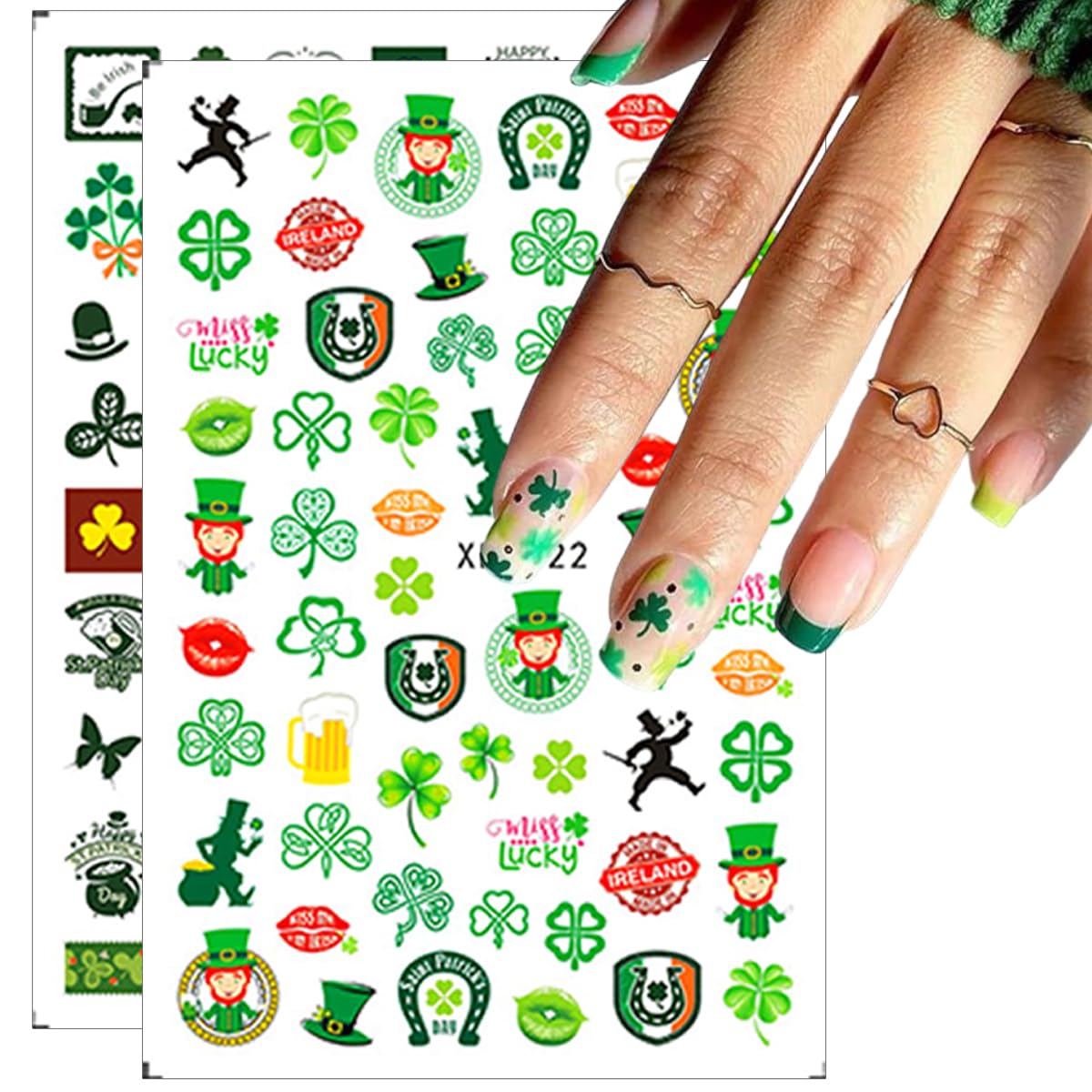 10 Pcs St. Patrick's Day Nail Art Stickers Luck of The Irish Nail Decals Shamrock Nail Stickers Green Spring Foil Decals Clover Nail Art Design Saint Patrick's Day Nail Decoration Supplies for Women