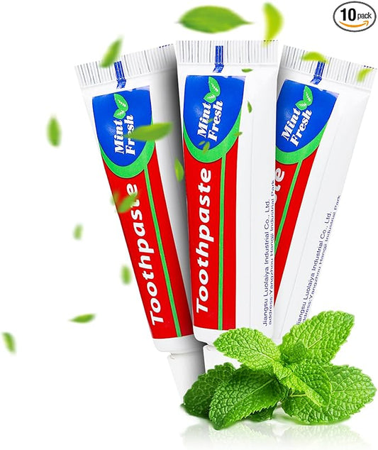 10 Tubes Bulk Travel Size Toothpaste,Miniature 0.88oz(25g) Small Toothpaste Travel Size Bulk 1.3x3.93 inches Peppermint Mini Disposable Toothpaste for Hotel,Guests,Homeless,Charity