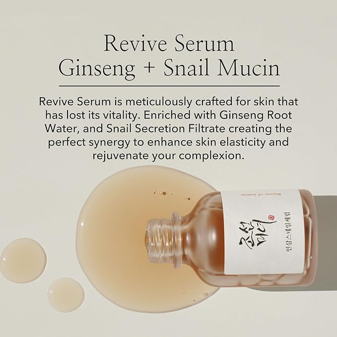 Beauty of Joseon Revive Snail Mucin Ginseng Serum Hydrating Peptide Facial Moisturizer Dark Spot Acne Scar Remover for Sensitive Face. Korean Skin Care for Men and Women (2 Fl.Oz.)