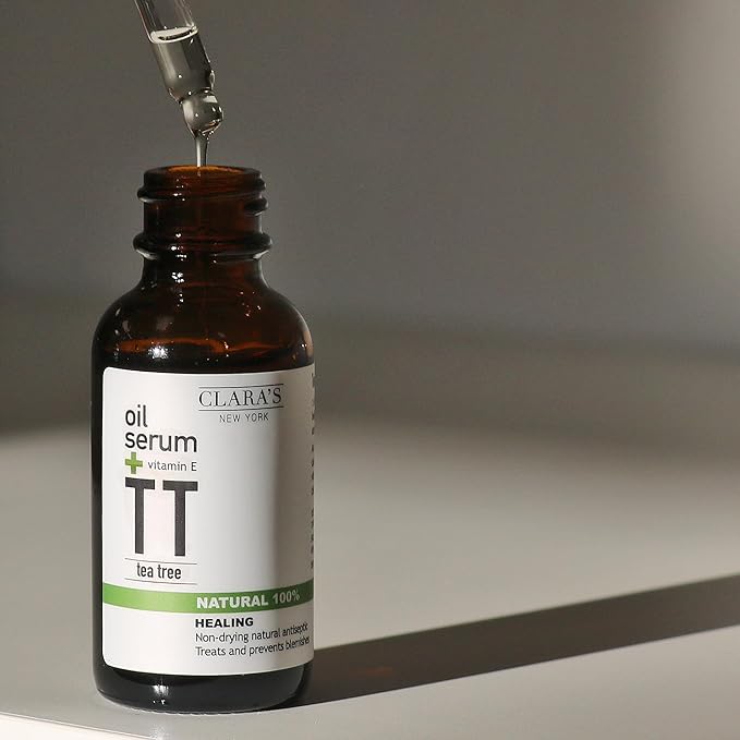 CLARA'S NEW YORK Glycolic Acid Facial Serum with Vitamin E for Exfoliating Smoothing Glowing Face Skin - Made in USA 30ml (1Fl/Oz) (Tea Tree)