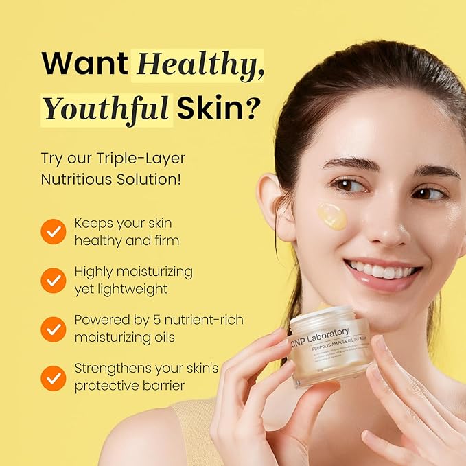 CNP Honey Ceramide Moisturizer with Propolis Extract & Hyaluronic Acid, Propolis Ampule Oil-in-Cream with 5 Oil Blend, Anti Aging Face Cream, for Firm, Radiant Skin, Korean Skin Care (1.76 fl. oz)