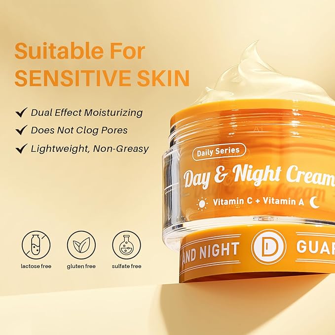 Day/Night Cream Set, Anti-Wrinkle Hydrating Day Gel with Vitamin C, Firming Renewal Night Cream with Vitamin A, 2-in-1 Anti-Aging Duo for All Skin Types, 2 * 1.7 Fl Oz