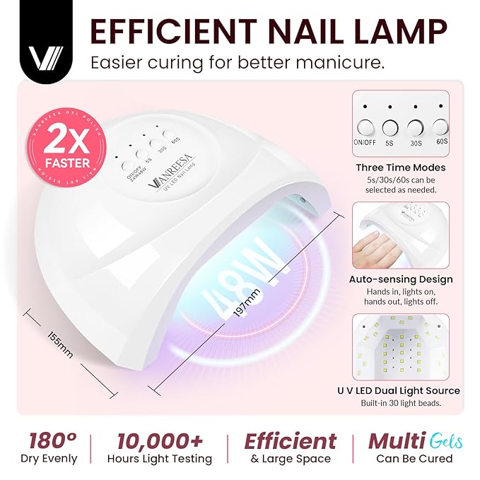 VANREESA Gel Nail Polish Kit with U V Light 52 Pcs Gel Polish Nail Set 36 Popular Colors Nail Polish Set + Base and 3 Effects Top Coat with Manicure Tools Complete Nail Kit Gifts for Women Girls