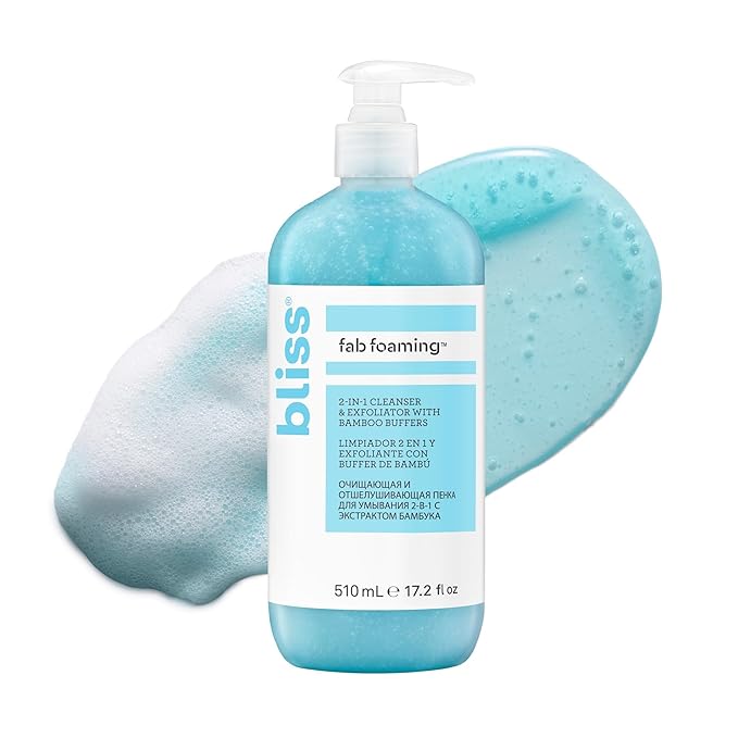 Bliss Pro Fab Foaming 2-In-1 Cleanser and Exfoliator with Bamboo Buffers - 17.2 Fl Oz - Oil-Free Gel Face Wash - Makeup Remover - Vegan & Cruelty Free