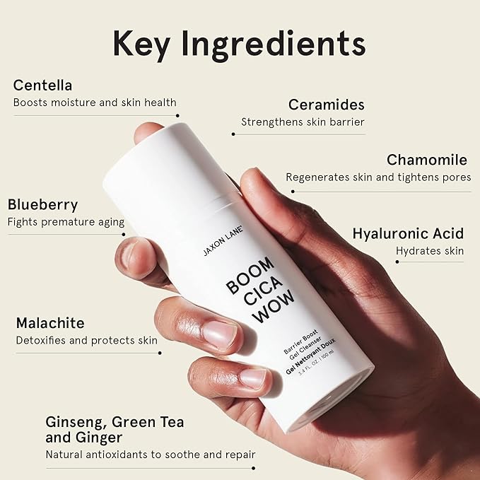 Centella Face Wash for Men Skin Care: BOOM CICA WOW Mens Face Wash Korean Barrier Boost Hydrating Gel Cleanser for Oily, Dry, Acne Prone Skin, Unisex Daily Facial Cleanser, Hyaluronic Acid & Green Tea