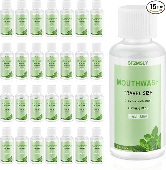 15 Pc Travel Size Mouthwash, 1.2oz/35ml Mini Mouthwash, Alcohol-Free, Portable Oral Rinse for Travel, Hotels, On-The-Go (Mint)