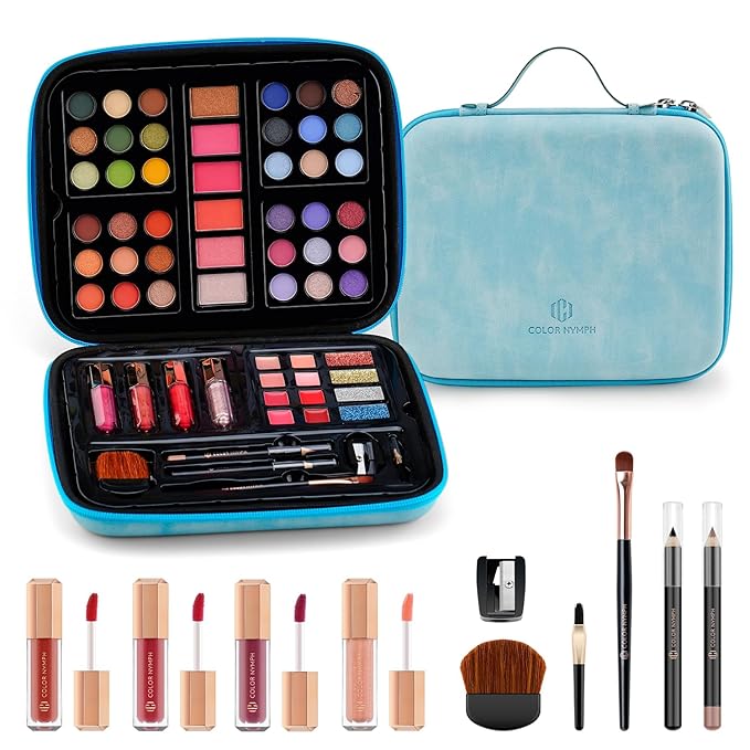 Color Nymph Makeup Palettes Makeup kits for Girls Any Ages, Teens Makeup Set for Beginner with Reusable Handbag, Eyeshadow Palette with Blushes Bronzer Highlighter Lipgloss Lip Oil Sharpener