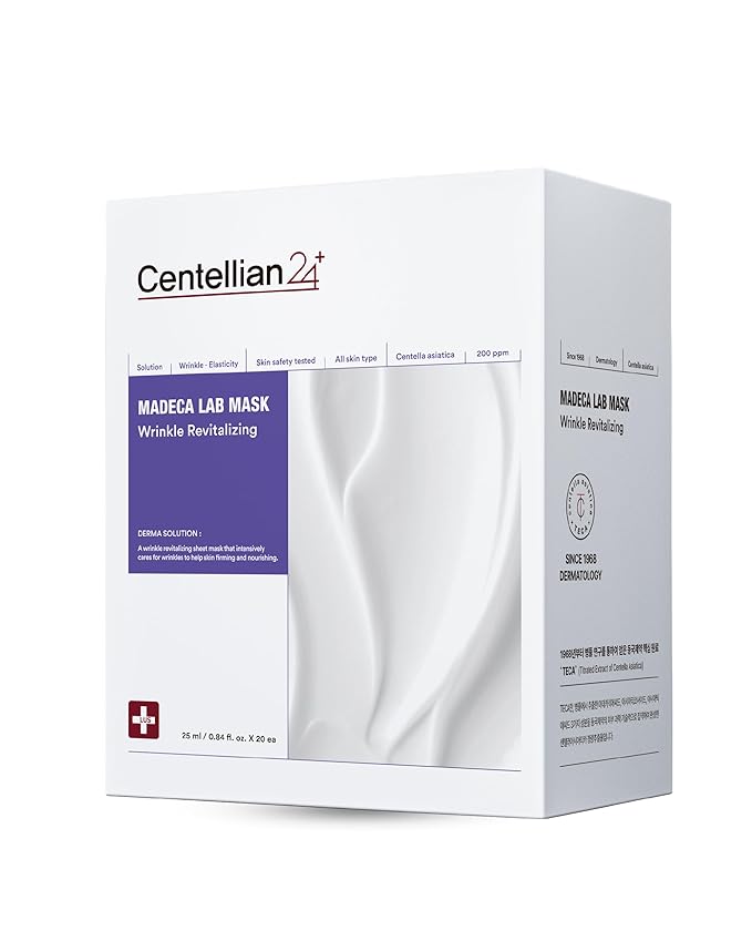 CENTELLIAN 24 Madeca Mask (Wrinkle Revitalizing, 20pc) - Face Mask Sheet for Skin Elasticity, Instant Lift with Centella Asiatica, TECA, Niacinamide, Retinal Korean Skin Care for Men Women