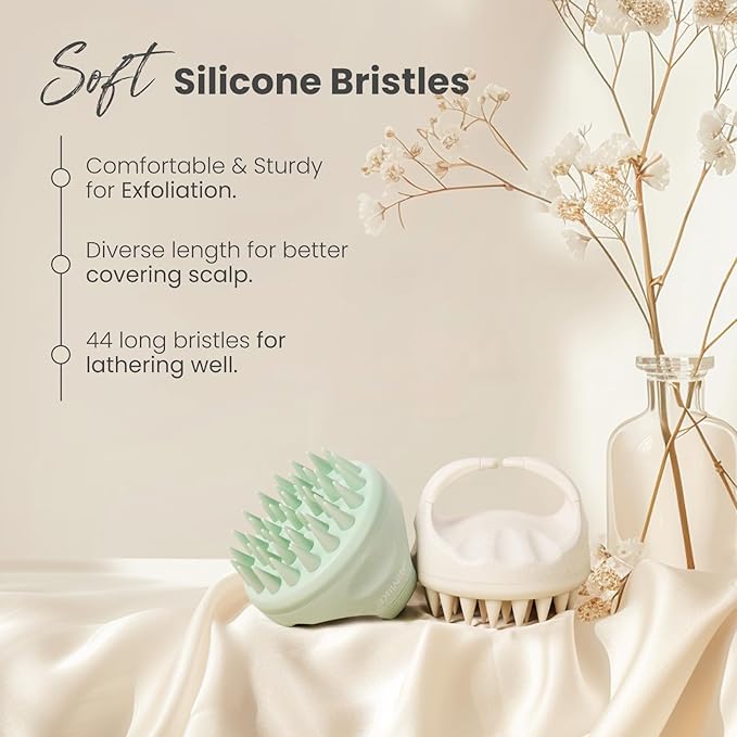 AIMIKE Scalp Massager Shampoo Brush, Soft Silicone Scalp Brush Hair Scrubber, Hair Washing Scalp Exfoliating Brush for Dandruff, Head Scrubber for Wet Dry Hair of Women Men Kids, Beige & Green