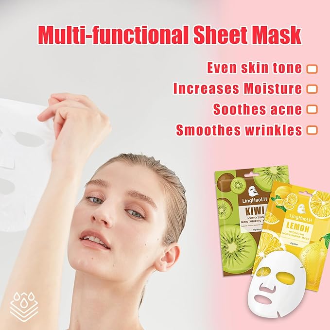 20 Pack Facial Sheet Face Mask Variety Set for All Skin Types,Hydrating Moisturizing Sheet Masks Combo