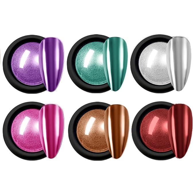 6Pcs Nail Cuticle Oils Nutrition Oil Pen and Chrome Nail Powder for Beautiful Mirror Effect Chrome Powder