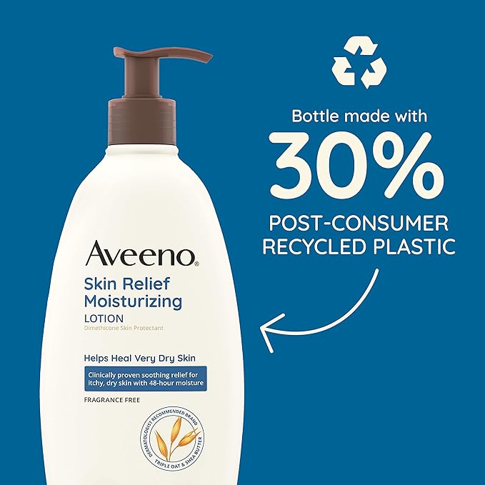 Aveeno Skin Relief Moisturizing Lotion for Very Dry, Itchy Skin with Soothing Triple Oat & Shea Butter Formula, Fragrance Free, 12 Fl. Oz