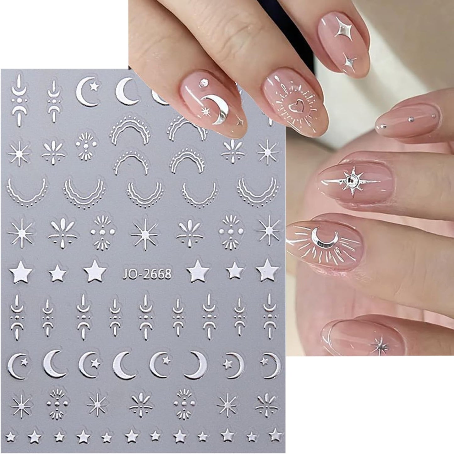 12 Sheets Metallic Moon Star Nail Art Stickers Decals Luxury Golden Silver Nail Stickers Sun Stars Moon Nail Art Design with Starlight Moon Charm Nail Adhesive Sliders for Women Manicure Decoration