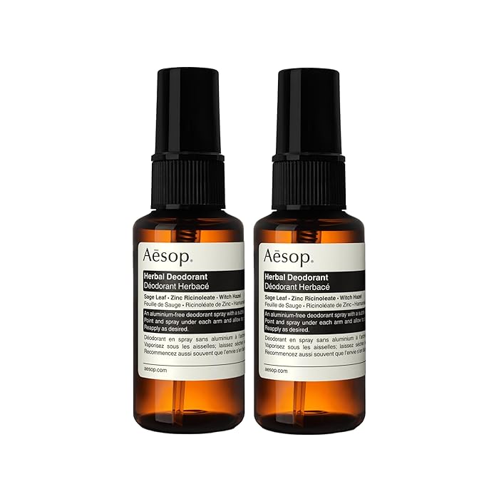 Aesop Herbal Deodorant Spray | Aluminum Free | Deodorant Reduces + Masks Underarm Odor | Sage Leaf, Zinc Ricinoleate, Witch Hazel | 1.7 oz / 50mL (Pack of 2)