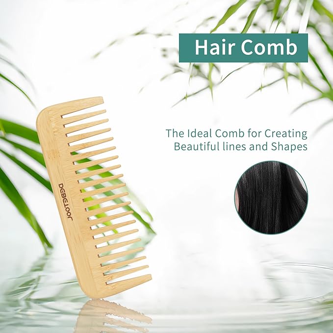 Bamboo Hair Brush Set - Natural Bamboo Paddle Detangling Hairbrush and Comb Set, Suit for Thick/Thin -Gift for Women Men and Kids