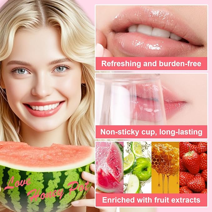 4 PCS Bee Lip Balm Honey Pot, Lip Scrub & Lip Mask Set Honey Watermelon Apple Strawberry Honey Lip Balm Sleeping Lip Mask Overnight with Sticks, Lip Exfoliating Prevention Dry and Crack