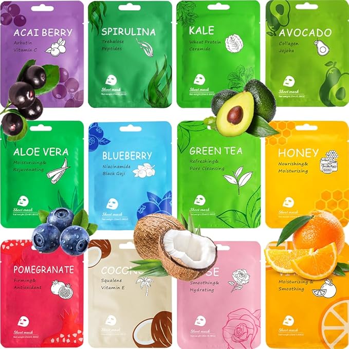 24 Pack Sheet Face Masks Skincare for All Skin Types, Hydrating Face Mask Beauty Suitable for Sensitive Skin, Birthday Party Spa Gift for Kids Teens Girls