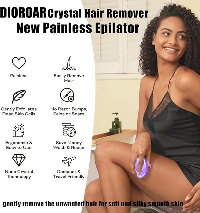 Crystal Hair Eraser,Upgrade Crystal Hair Remover,Physical Nano Glass Hair Removal Device,Painless Epilator and Exfoliator Without Shaver for Quick Soft Silky Skin(Violet)