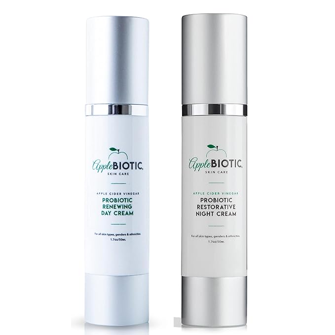 Apple Cider Vinegar Face Day & Night Cream Duo, Hydrating, Redness Relief Face Moisturizer Lotion For Dry, Oily, Sensitive Skin, Natural Green Tea, Chamomile, Skincare for men, women, teens