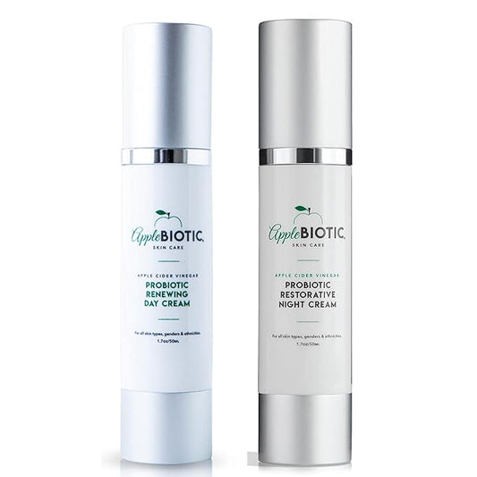 Apple Cider Vinegar Face Day & Night Cream Duo, Hydrating, Redness Relief Face Moisturizer Lotion For Dry, Oily, Sensitive Skin, Natural Green Tea, Chamomile, Skincare for men, women, teens