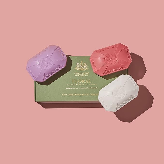 Caswell-Massey Lilac, Gardenia & Honeysuckle Scents, Natural Bar Soap Gift Set for Women, Moisturizing Body Soap Bars with Essential Oils, Plant-Based Triple-Milled Luxury Soap for Soft Skin, 3x3.5 Oz