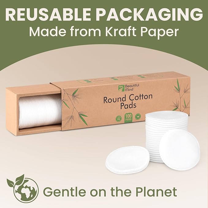 Cotton Round Pads for Face 100 Pack - 3 Layer Eye Makeup and Nail Polish Remover - Lint Free Cleansing Circle Pad for Facial Exfoliating, Toner - Travel Size Skin Care Rounds