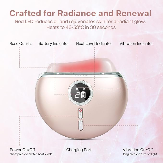 AlpenGlow Electric Gua Sha Device, Rose Quartz Gua Sha Facial Tools with Heat and Vibration, Gua Sha Face Massager for Lymphatic Drainage, Lift, Puffiness, Rejuvenation Natural Glow (Rose Gold)