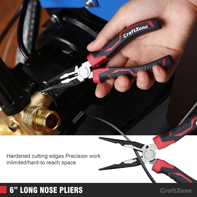 5-Piece Pliers & Wrench Set - Ideal Gift for Mechanics - Construction - Plumbing - Electrical Work - Includes 6" Long Nose & Diagonal Pliers - 8" Adjustable & Combo Wrench - 10" Groove Joint Plier