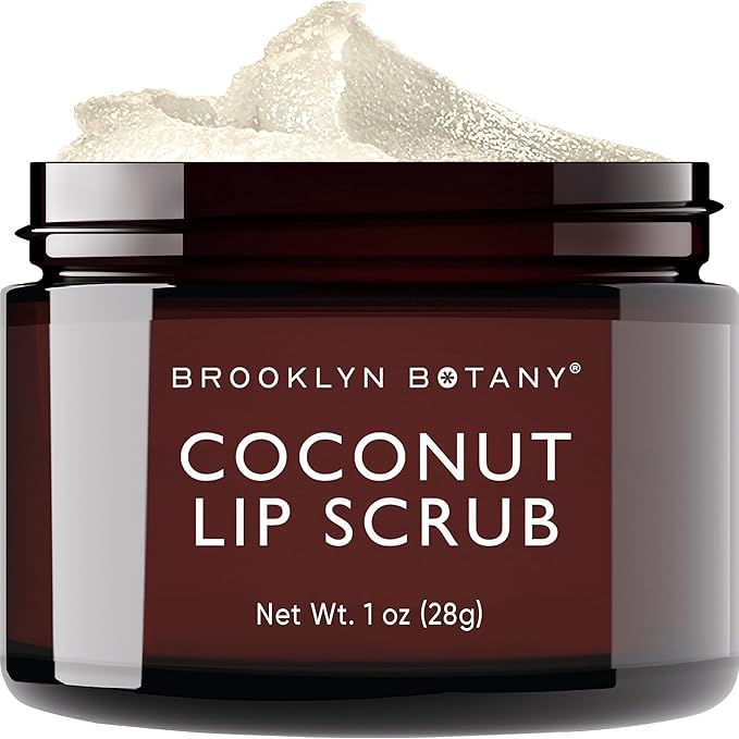 Brooklyn Botany Lip Scrub Exfoliator 1 oz – Lip Moisturizer for Dry Lips and Chapped Lips – Gentle Lip Exfoliator for Smooth and Brighter Lips – Coconut Flavor