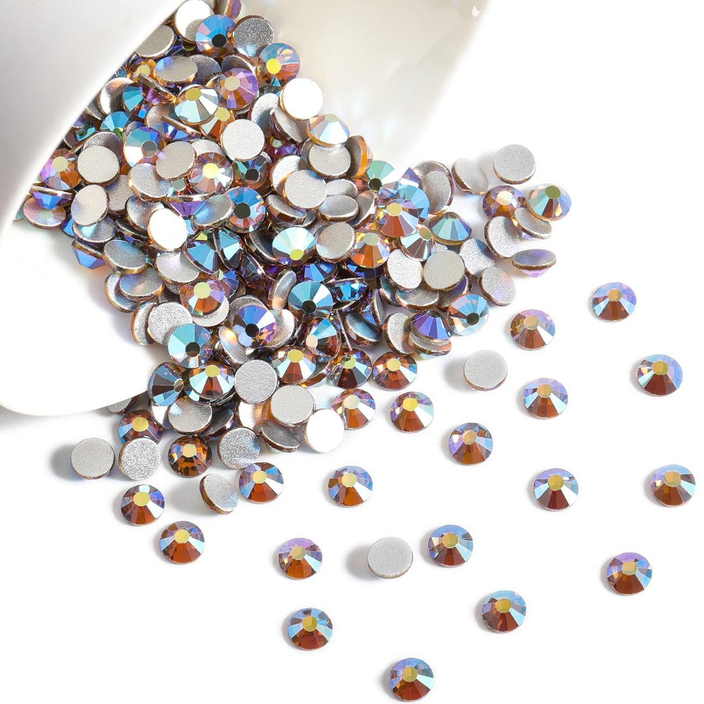 beadsland 2880pcs Flat Back Crystal Rhinestones Round Gems for Nail Art and Craft Glue Fix, Lt.Colorado Topaz AB,SS4,1.5-1.7mm