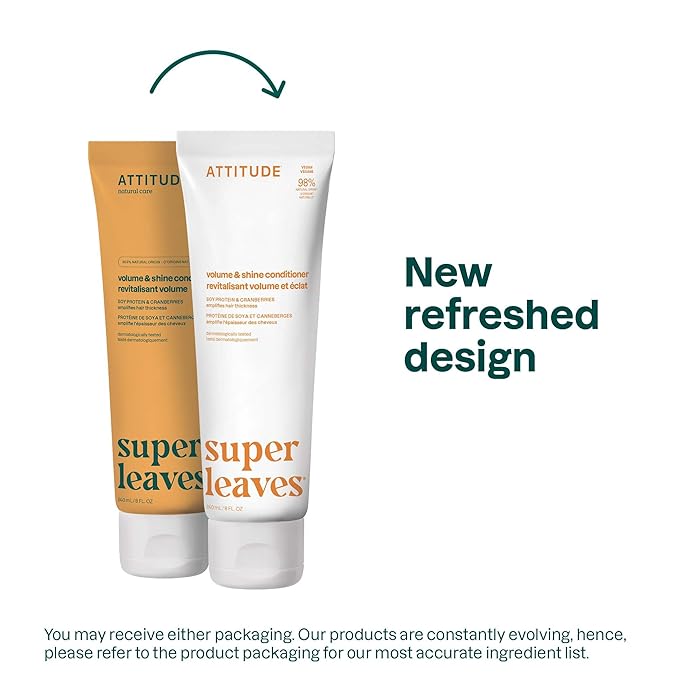 ATTITUDE Volume and Shine Hair Conditioner, For Thin Hair, Naturally Derived Ingredients, Vegan Detangler, Dermatologically Tested, Soy Protein & Cranberries, 8 Fl Oz