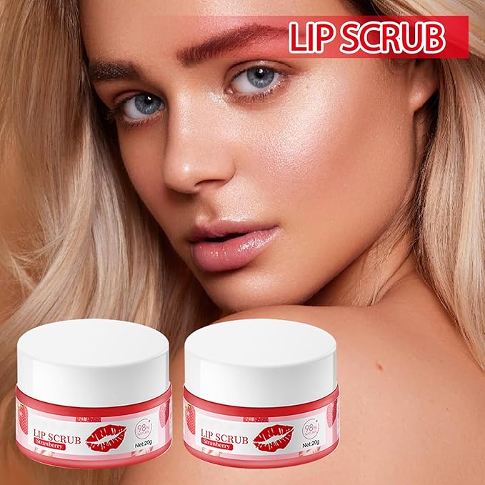 2PCS Strawberry Conditioning Lip Scrub Kit,Moisturizing Lip Sleeping Mask Long Lasting Hydrating Lip Scrubber Exfoliator Lip Care Products for Men & Women