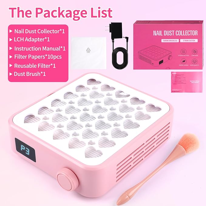 BQAN Nail Dust Collector Portable for Home & Salon - 4200RPM Vacuum with Reusable Filter, for Acrylic Drilling Dust Beginner Friendly Small Manicure Tool (Pink)