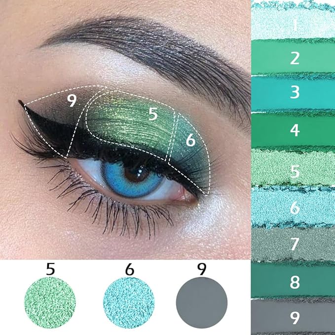 9 Colors Green Smoky Matte Shimmer Eyeshadow Palette with Mirror for Eye Makeup,High Pigmented Eye Shadow Primers Powder Palet de sombras de ojos