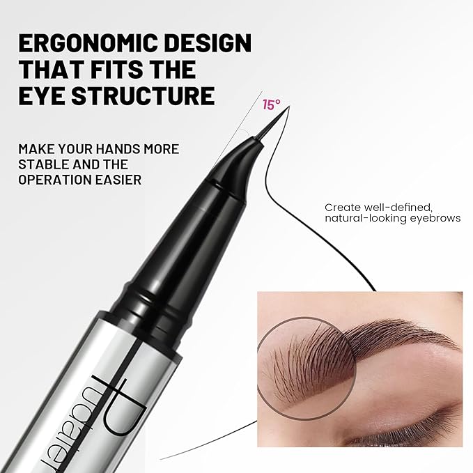 2 Pack 2 Fine Tip Eyebrow Pen, Waterproof Filling Faux Brow Makeup Pencils for Women with Precise Curved Brush-Tip to Fast Create Natural Hair-Like Brows, Last All-Day (Natural Black)