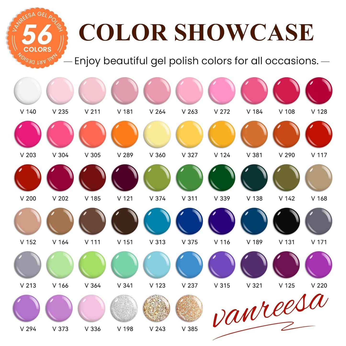 VANREESA Gel Nail Polish Kit with U V Light 74 Pcs Gel Polish Nail Set 56 All Season Colors Nail Polish Set + Base and 4 Effects Top Coat with Manicure Tools Complete Nail Kit Gifts for Women