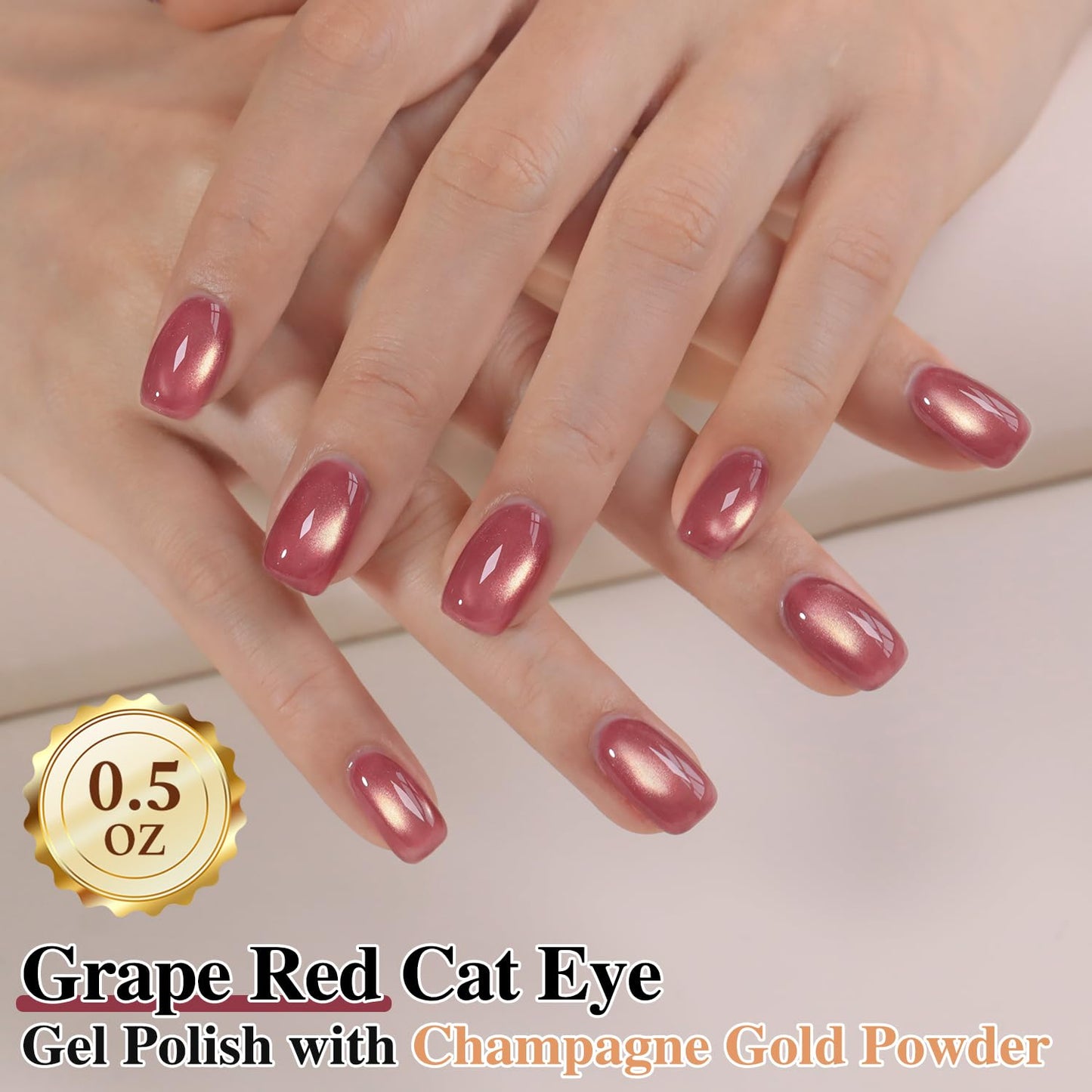 Double Rhythm 0.5 Oz Cat Eye Gel Polish with Magnet Same Color Same Bottle Holographic Glitter Shimmer Translucent Color Salon 15 ML Magnetic Nail Art (Grape Red-MC1270)