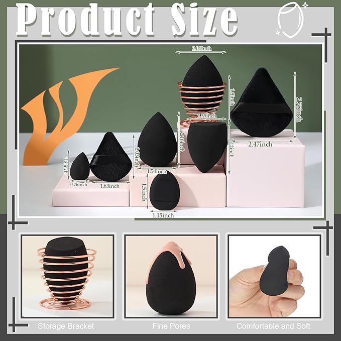 17PCS Makeup Sponge Set with 3PCS Mini Makeup Sponges,1PCS Make Up Sponges Holder,3PCS Foundation Mini Make Up Sponge Puff and 6PCS Powder Puff (Black)