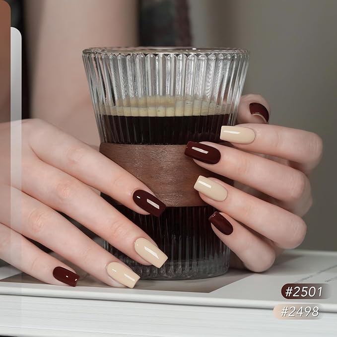 GAOY 42 Pcs Gel Nail Polish Kit, Brown Glitter Burgundy Red Colors All Seasons Gel Nail Polish Set with Glossy & Matte Top Coat and Base Coat for Salon and DIY Manicure at Home