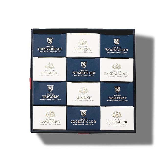 Caswell-Massey Natural Bar Soap for Men & Women, Moisturizing Body Soap Bar for All Skin Types, Made with Essential Oils & Plant-Based Formula for Soft Skin, Multi Scents, 12 Bars x 5.8 oz Gift Set