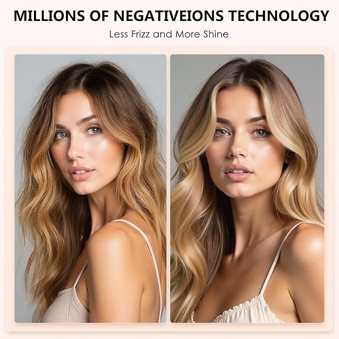 4-in-1 Dual Voltage Hair Dryer Brush, Mini Auto Blow Dryer Brush for European Travel(100-250V), 2 Inch Hot Air One Step Hair Dryer and Styler for Volumizer/Straightener/Curler with EU&UK Plug