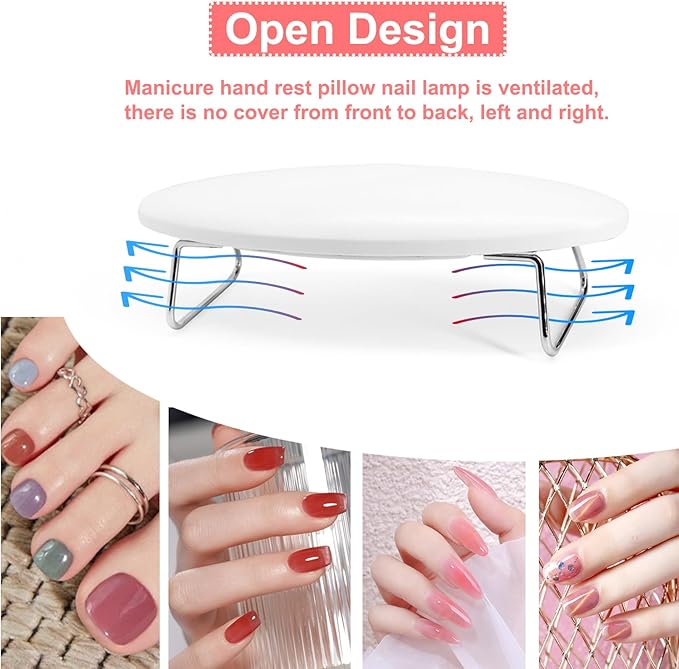 2 in 1 Nail Arm Rest UV LED Lamp, Soft Manicure Hand Rest Pillow, 48W Light for Curing Gel Polish, 24PCS LED Beads Dryer for Salon Home DIY (White)