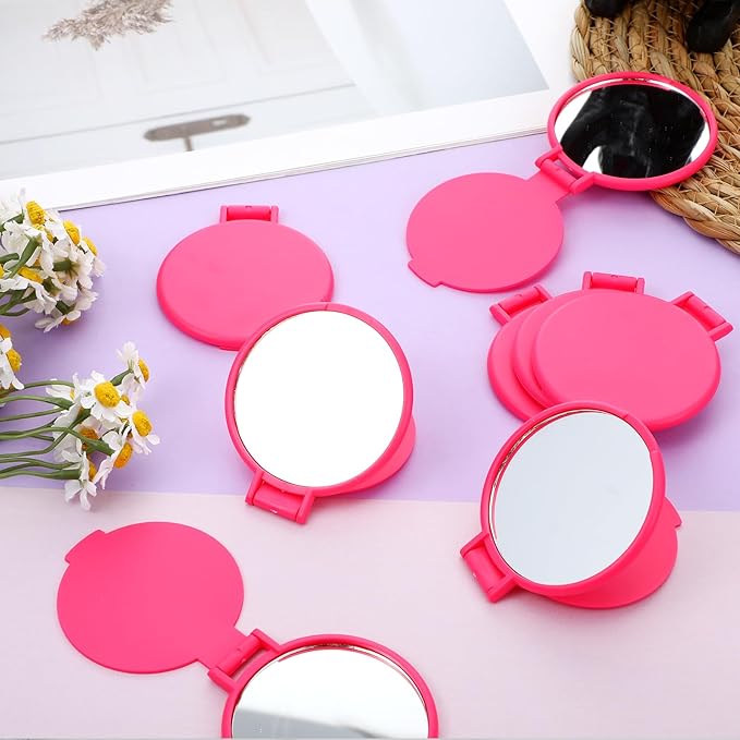 50 Pcs Round Compact Mirrors for Purse Mini Folding Mirrors Portable Pocket Mirror Travel Makeup Small Mirror for Women Daily Use (Rose Red)