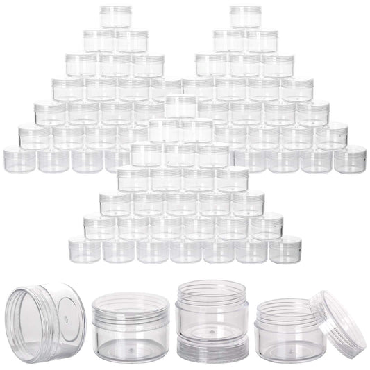 100 Count Refillable Sample Containers with Lids Cosmetic Jars 15 Gram Empty Cream Jars Leak Proof Makeup Containers for Traveling - Clear