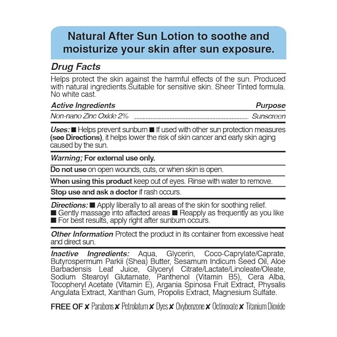 Bee and You After Sun Lotion, Aloe Vera, Propolis Extract, Cooling, Mineral-Based Zinc Oxide, Vitamin E, 100% Natural Sunburn Relief Treatment, 80ml