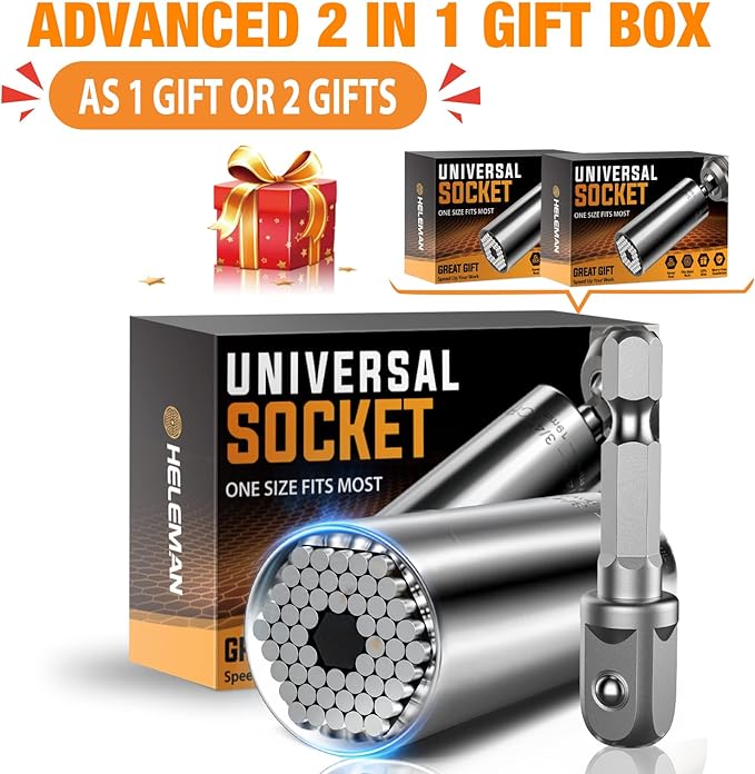 2-Pack Universal Socket Tool Set with Power Drill Adapter - Christmas Gift for Men