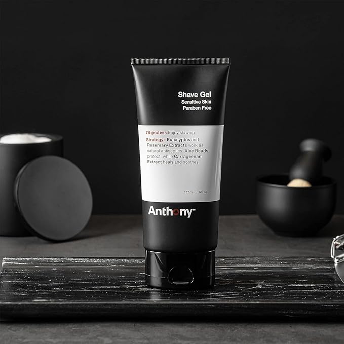 Anthony Shave Gel for Sensitive Skin – Non-Foaming, Soothing Shaving Cream for Men and Women. With Aloe Vera Beads, Eucalyptus, Rosemary and Carrageenan Extract - 6 Fl Oz (2 Pack)