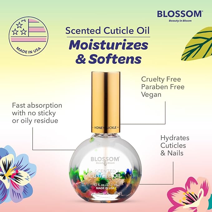 Blossom Cuticle Oil for Nails, Hydrating, Moisturizing, Scented Nail Oil Cuticle Care, Infused with Real Flowers, Made in USA, 0.92 fl. oz, Honeysuckle