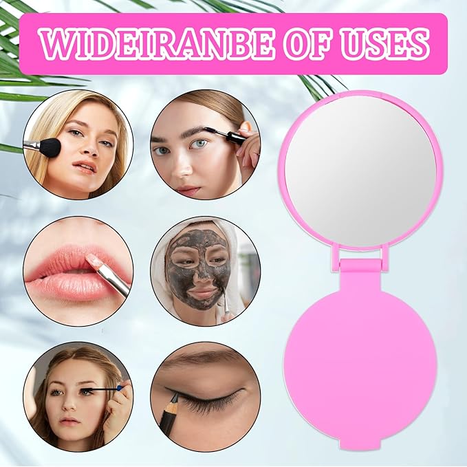 50 Pcs Round Compact Mirror for Purse Mini Folding Mirror Portable Pocket Mirror Makeup Small Mirror Vintage Portable Travel Makeup Mirror for Women Daily Use (Pink)