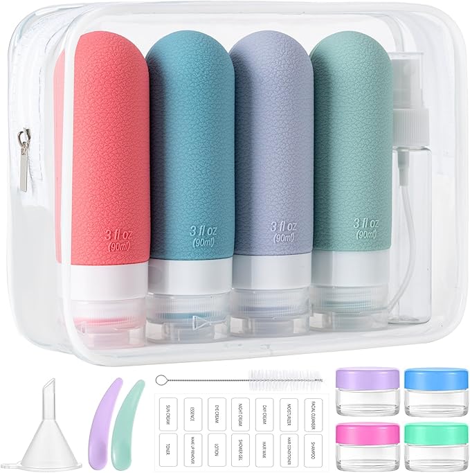 16pack Travel Bottles for Toiletries, TSA Approved LeakProof Squeezable Silicone Toiletry Containers for Shampoo, Conditioner, 3oz Portable Refillable Travel Size Liquid Containers (16Pcs/Warm Color）